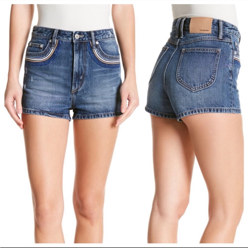 Tularosa High Rise Denim Shorts With Embroidered Pockets - Picture 2 of 10